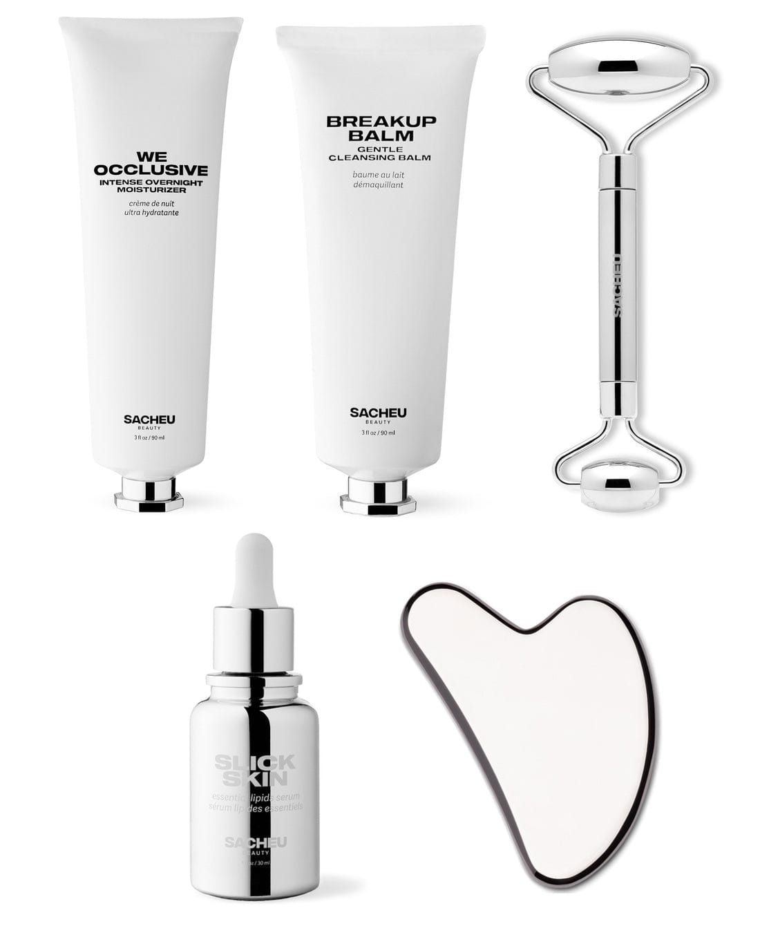 ULTIMATE SACHEU BEAUTY KIT - CLEANSER + MOISTURIZER + GUA SHA + ROLLER + SLICK SKIN | SACHEU Beauty.