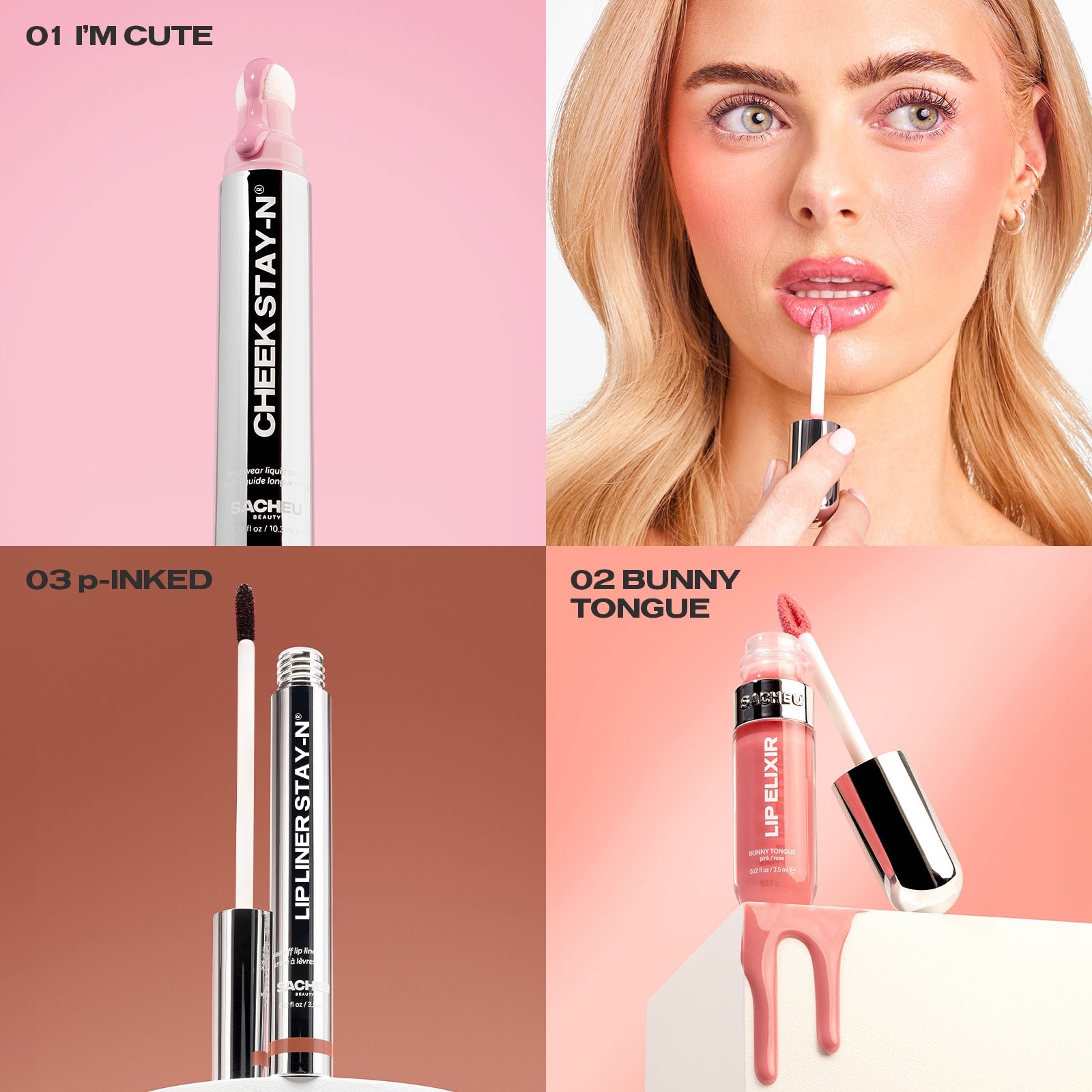 Doll Face Bundle (Cheek: 01 I'm Cute + Liner: 03 p-INKED + Elixir: 02 Pink Bunny Tongue)