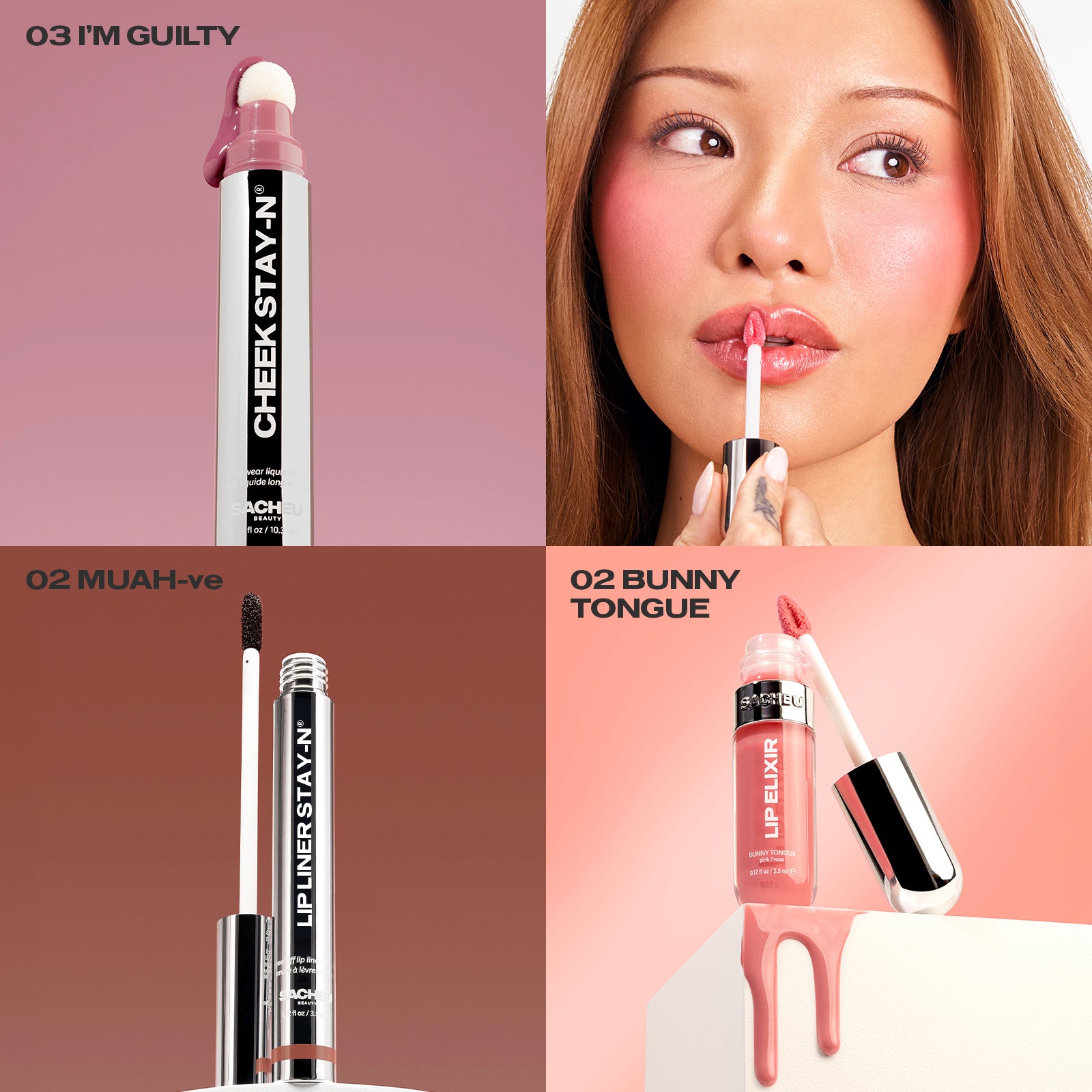 Blushing MUAH-ve Bundle (Cheek: 03 I'm Guilty + Liner: 02 MUah-ve + Elixir: 02 Pink Bunny Tongue)